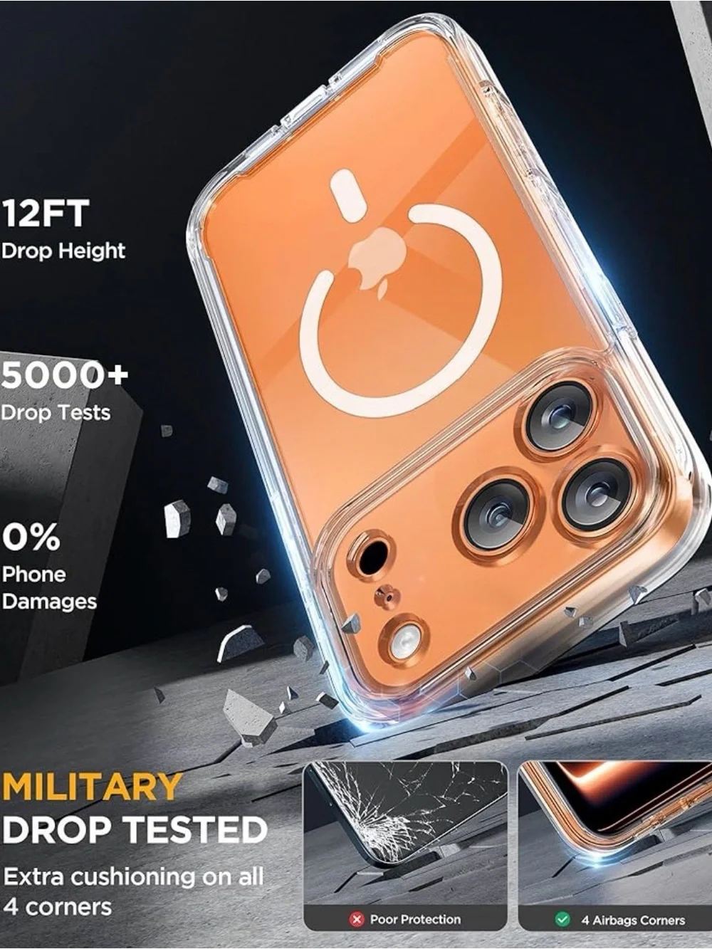 Apple-Compatible Clear Magnetic Phone Case in Orange